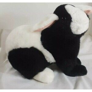 Dan Dee Platinum Plush Black and White Bunny Rabvit 12" Sitting Stuffed  Animal